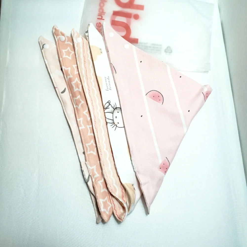 Cotton Bibs Snap Button Set of 5 Mixed Print Soft Pink White 6-12M
